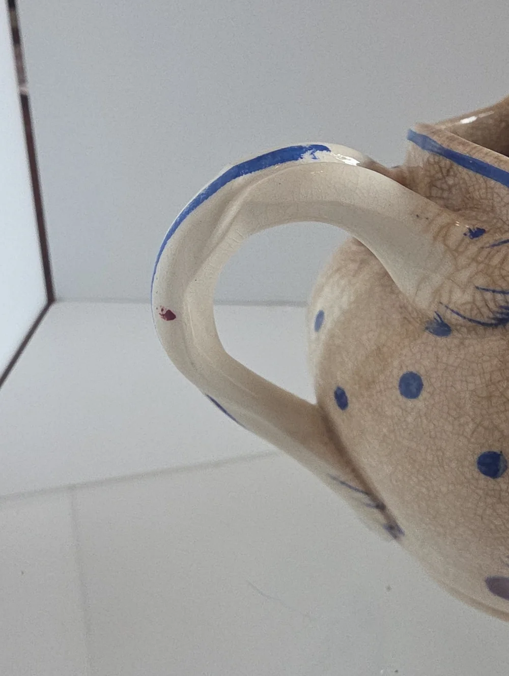 Vintage 1950's Copeland Spode Pitcher Polka Dot Pattern Blue Creamer England
